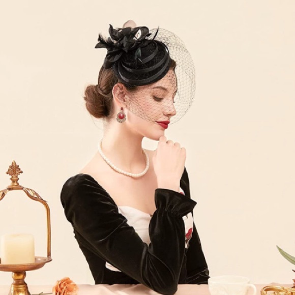 Black Fascinator Flower Mesh Feathers Hair Clip - Picture 4 of 7